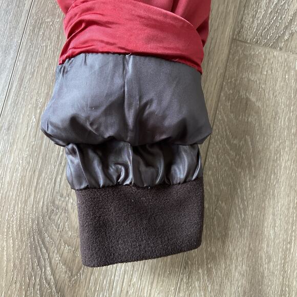 Eddie Bauer Jacket Sz M Red Quilted Goose Down Puffer Fleece Cuffs Short Shinny - Picture 6 of 16